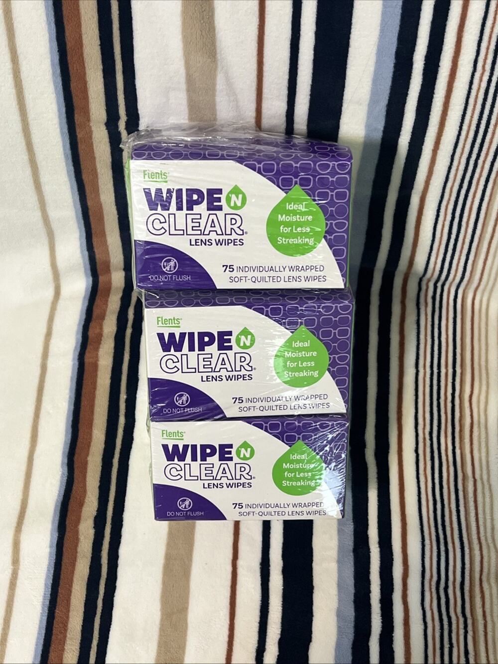 Flents Wipe N Clear Biodegradable Lens Wipes Multi Count Open Box Soft Quilted